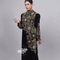 AWAIS HOUSE Kaftan Abaya Islamique Modeste en Velours - Col Montant Manches Longues Longueur Ras du Sol Grande Taille Léger Fait Main Perlé Pailleté