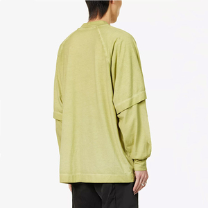 เสื้อแขนสองชั้นสำหรับผู้ชาย, เสื้อหลวมโอเวอร์ไซส์ผ้าฝ้ายสีล้วนแขนยาว - Product Image 6