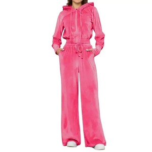 Tenues 2 pièces pour femmes Survêtement en velours Deux pièces Survêtements Sweat à capuche zippé Jacke Casual Jogging Set avec poches - Product Image 6