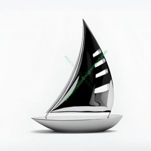Sculpture de voilier moderne en acier inoxydable poli Accent nautique noir argent décor de bureau à domicile en aluminium mobile en gros - Product Image 1