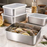 Conteneur de stockage carré pour réfrigérateur Boîte de congélation de boulettes Boîtes de stockage hermétiques pour aliments en acier inoxydable avec couvercles