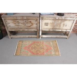 1.2x3.2 ft Vintage Turkish Rug, <b>Runner</b> Rug, <b>Red</b> Wool Rug - Product Image 3