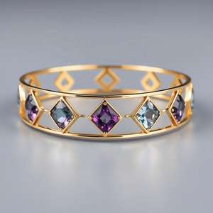 Brazalete de Plata de Ley 925 con Piedras Cuadradas de Amatista Azul y Hidro Azul de 6 mm, Chapado en Oro de 18K para Mujer, Joyería de Plata al por Mayor - Product Image 5