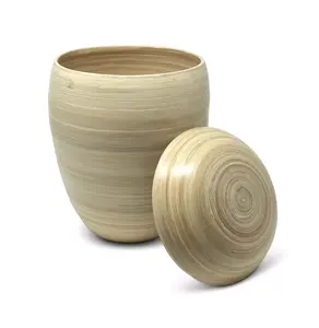 Urna de cremación de bambú hilado para cenizas humanas, urna funeraria ecológica con acabado natural suave, tarro de recuerdo conmemorativo - Product Image 3