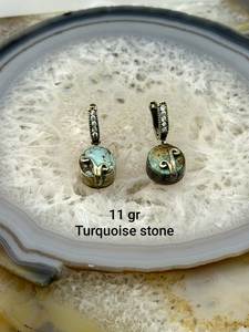 Pendientes Colgantes de Plata de Ley 925 Hechos a Mano, Estilo Antiguo, con Turquesa Natural - Product Image 2