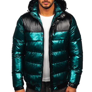 Nouvelle conception, veste matelassée légère à capuche pour homme, hiver, décontractée, fermeture éclair épaisse, couleur unie, vert, noir, coque en PU enduit - Product Image 3