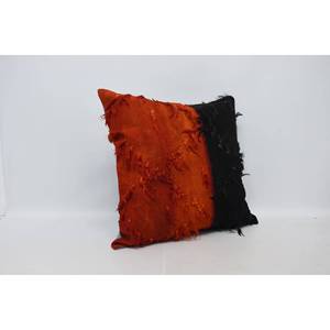 Orange Ikat Patchwork Wool <b>Pillow</b> 28x28 Inch Vintage Embroidered Ruffled Pattern Decorative <b>Pillow</b> for Bedding or Floor Use - Product Image 3