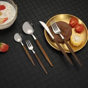 Cutlery Set in Stainless Steel with Elegant Gold Color and Wooden Handle Perfect <b>Flatware</b> Kitchenware Wedding and Dinnerware Use - Product Image 2
