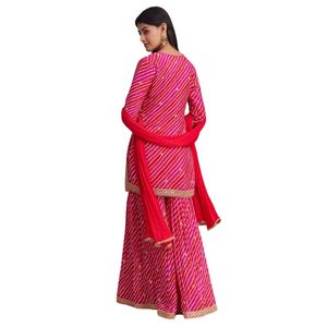 Conjunto de Sharara bordado Leheriya Chinon rosa al por mayor para recepción festiva de ropa de fiesta de boda y pedidos étnicos personalizados - Product Image 4