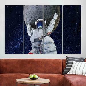 Lienzo Impreso: Arte de Astronauta y Luna - Decoración Espacial Moderna, JUEGO DE 4 LIENZOS - Product Image 1