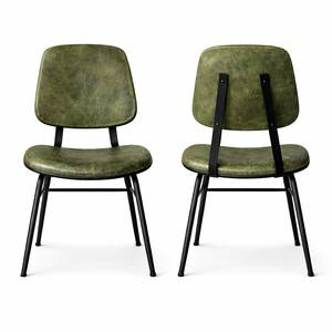 Silla de Comedor de Cuero Genuino con Respaldo de Madera Maciza, Asiento Industrial para Restaurante, Estructura Metálica Vintage, Mueble de Contrato, No Plegable - Product Image 4