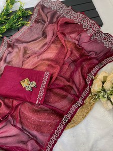 Moda India elegante diseñador de Bollywood multicolor trabajo a mano impreso silkCrush Sari último Sari para Chic étnico desgaste de fiesta - Product Image 5