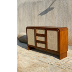 Patas de aparador de madera para almacenamiento de puerta de ratán moderno, aparador de madera con tres cajones y dos puertas para comedor - Product Image 6