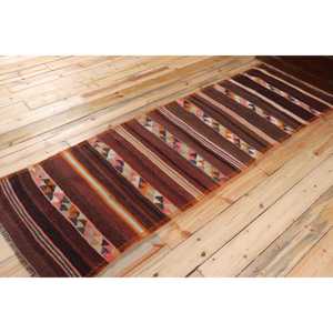 Vintage Runner Rug, 2.6x8.2 ft Turkish Rug, <b>Brown</b> Ombr <b>Wool</b> Rug - Product Image 2