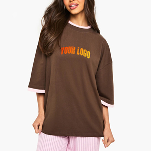 2025 haute qualité été tenue décontracté surdimensionné femmes T-shirt en gros 100% coton col rond goutte épaule dames t-shirt - Product Image 6