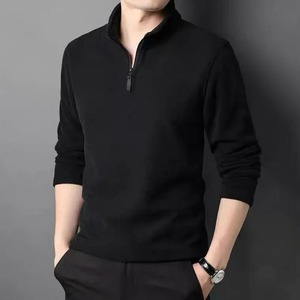 Autumn Winter <b>Men's</b> Warm <b>Fleece</b> T-<b>Shirts</b> 100% Cotton Solid Zipper Turtleneck High Quality Quick Dry Long Sleeve Tops - Product Image 3