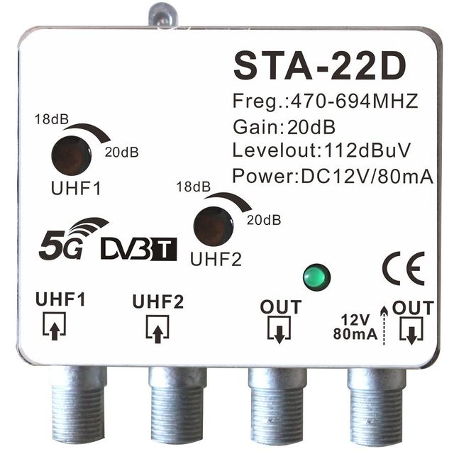 WEB Aluminum 20dB Outdoor TV Antenna Amplifier 470-694MHz 5G DVBT UHF Signal Booster LED Indicator Private Mold Made in China