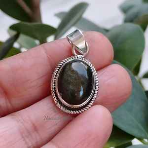 925 Sterling Silver Handmade Pendant Gold Sheen Obsidian with Natural Oval Gemstone <b>Unique</b> Number Pattern Jewelry <b>Gift</b> <b>for</b> <b>Her</b> - Product Image 5