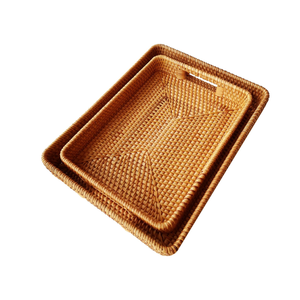 Bandejas ecológicas de mimbre para servir chocolate de ratán con asas Ramadan Kareem Holiday Bandejas para regalar desde Vietnam - Product Image 3