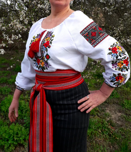 Ceinture tissée ukrainienne extra large, écharpe rouge de cosaque, ceinture ethnique faite à la main pour cadeau unisexe - Product Image 1