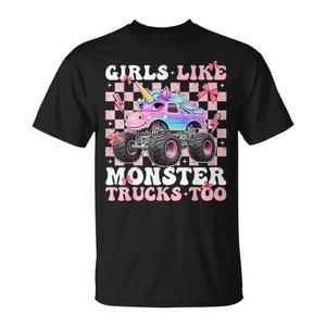 T-shirt con unicorno e monster truck per ragazze, ideale per abbigliamento promozionale - Product Image 1