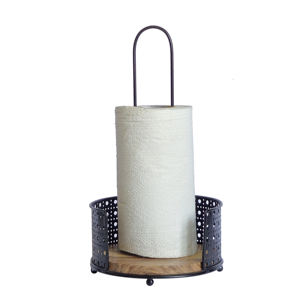 Porte-serviettes en papier fer-bois moderne en matériaux mixtes, dessus de table en métal, porte-mouchoirs en papier utilitaire, porte-mouchoirs géométriques - Product Image 1