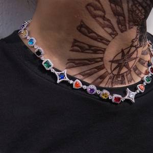 Collier à maillons géométriques colorés en argent 925 de haute qualité, plaqué or, avec zircon cubique glacé, certifié IGI - Product Image 4