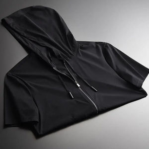 2024 New Summer Casual Loose and Simple Solid Color Quick Drying Breathable Fashion Versatile <b>Short</b> <b>Sleeved</b> Zippered <b>Hoodie</b> - Product Image 5