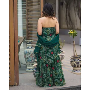 ชุดเสื้อผ้าแบบสัลวาร์ คามีซ ผ้าจอร์เจตต์ ลายเวียนา กรีน แบนเดเฮจ สไตล์บอลลีวูดและปากีสถาน สำหรับงานเทศกาล งานเฉลิมฉลอง และงานปาร์ตี้ แบบเย็บสำเร็จ - Product Image 5