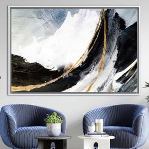 Impresión artística moderna en lienzo negro y dorado - Decoración elegante para pared, 1 pieza: con marco blanco - Product Image 1