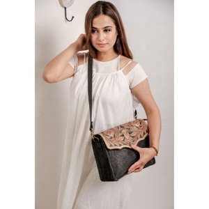 Luxurious 100% Genuine Leather <b>Shoulder</b> Bag for Women Single <b>Strap</b> Embroidery Decoration Portable Directly Sourced from India - Product Image 1