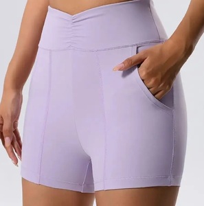 กางเกงขาสั้นออกกำลังกายขาสั้นผ้าโพลีเอสเตอร์/ สแปนเด็กซ์สำหรับผู้หญิงสีพื้นพร้อมด้านข้างผ้ายืดและใส่สบาย - Product Image 5