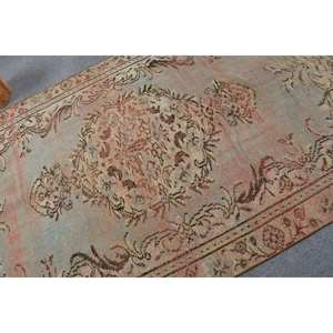 Alfombra turca vintage 5'1X8'3 Diseño de retazos azul-marrón Hecho a mano Lana de felpa Poliéster Rectangular Estilo de pasillo Tabriz Látex - Product Image 5