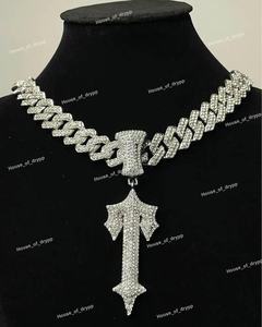 Chaîne cubaine en argent 925 avec pendentif flèche croix en moissanite, bijoux étincelants, design audacieux, tendance mode - Product Image 2