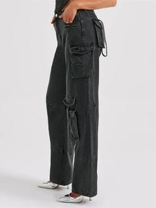 กางเกงยีนส์ขาตรงสไตล์ลำลองสำหรับผู้หญิงกางเกงยีนส์ซักด้วยเชือกรูดกางเกงยีนส์อเนกประสงค์สำหรับใช้ในชีวิตประจำวัน - Product Image 5