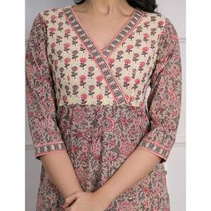 For Cream Purple Hand-Drawn <b>Block</b> <b>Printed</b> Cotton Pant Set of 2-Salwar Kameez - Product Image 2