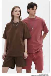 Ensemble de sweatshirts d'été surdimensionnés en éponge française pour hommes 100% survêtement en coton respirant imprimé short décontracté de grande taille - Product Image 6