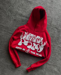 Venta al por mayor de logotipo personalizado sin bolsillo 3D Puff Print 420 500gsm Boxy recortado de peso pesado de algodón grueso Sudadera con capucha para hombres - Product Image 5