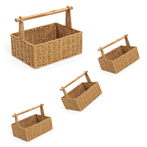Hot Choice Best Selling Top Quality Handicraft <b>Rectangular</b> Rarge <b>Basket</b> with Wood Handle Best Quality Natural Eco-friendly - Product Image 1