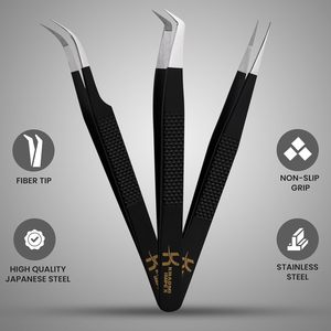 Pinzas para Extensión de Pestañas, 3 Piezas, KHADMI IMPEX, Punta de Fibra, Pinzas Rectas y Curvas para Pestañas de Volumen - Product Image 5