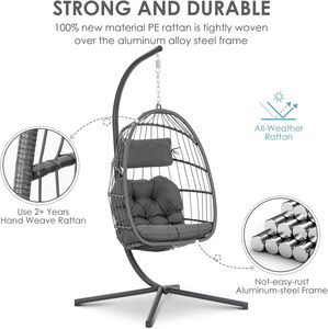Fauteuil <span class=keywords><strong>suspendu</strong></span> moderne et abordable en rotin PE avec support métallique pour intérieur et extérieur, idéal pour balcon et jardin - Product Image 1