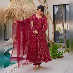 Vestido Anarkali de Georgette Pesado con Dupatta, Trabajo de Lentejuelas Multicolores, Listo para Usar, Último Modelo de Vestido Ankara 2025, Elegante para Damas - Product Image 1