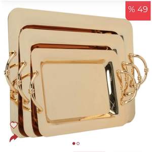 Bandeja de Servicio Árabe Tradicional de Oro, Bandeja Rectangular de Metal Grabada y Ornamentada, Decoración de Hogar de Lujo y Regalo para Eid, Bandeja para Té y Café - Product Image 2