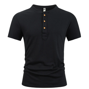เสื้อยืดแขนสั้นผ้าคอตตอนทรงสลิมฟิตสำหรับผู้ชายเสื้อยืดชายหาดสีทึบสำหรับฤดูร้อน - Product Image 1