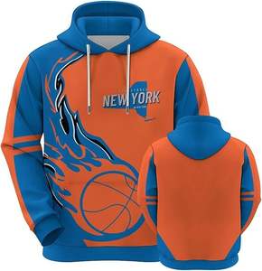 Custom Basketball Team <b>Hoodie</b> Full Print Streetwear Pullover | <b>Orange</b> & Blue Sports Fan Teamwear | Personal Logo & Name Print - Product Image 1