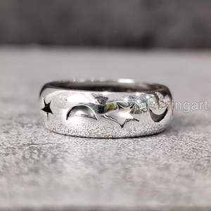 Anillo de Hombre, Anillo Sencillo de Plata, Anillo Sencillo y Pesado, Anillo de Sello con Luna Creciente, Anillo Antiestrés, Joyería Hecha a Mano Personalizada, Anillo de Plata Maciza 925 - Product Image 1