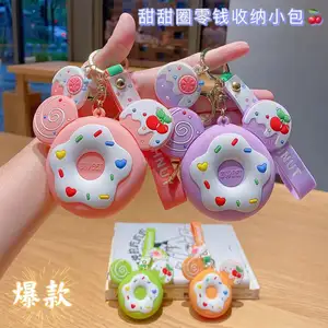 cute Cartoon Silicone backpack Pendant coin purse with Keychain Storage Bags Coin Purse kawaii donut keychain wallet