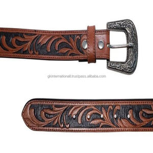 Ceinture d'outillage en cuir véritable occidental sculpté à la main floral gravé fantaisie tan pour unisexe dans toutes les tailles personnalisées avec boucle florale - Product Image 6