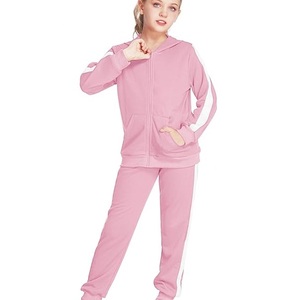 Black Color Zipper Hoodie Joggers Pant Tracksuits Custom Logo Sweat Suit Girls Kids Track Suits Side Stripes Breathable - Product Image 6