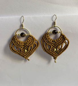 Lustre de perles en laiton fileté jaune doré vintage boucles d'oreilles pendantes 1.5 "2" pouces rondes pour les femmes - Product Image 1